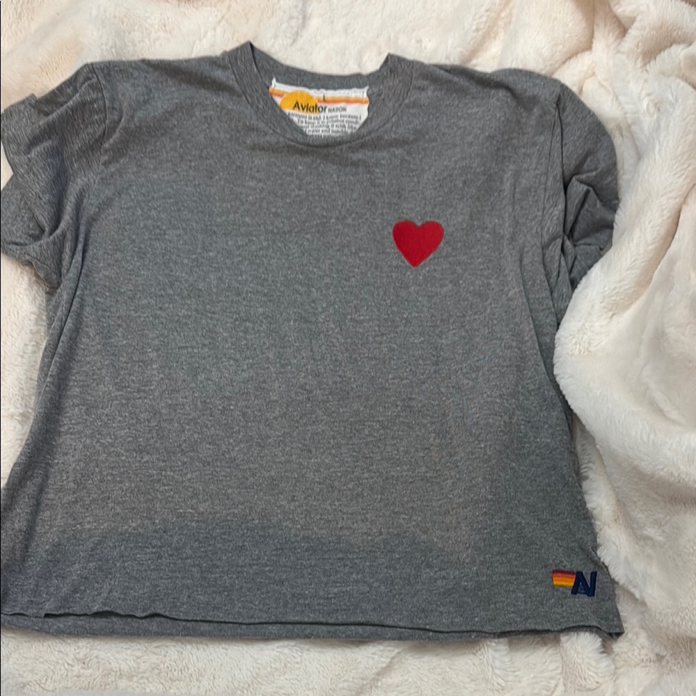 Aviator Nation Gray Top with Red Heart